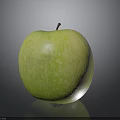 Fresh Green Apple With White Specks And Stem On Black Surface
