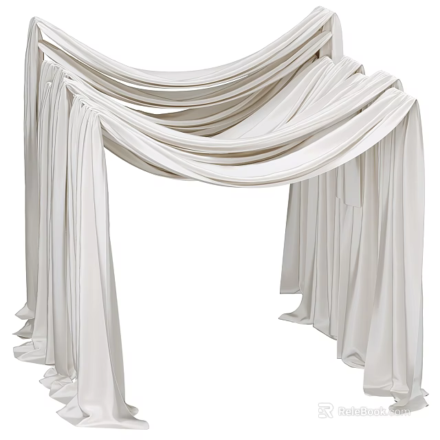 Elegant White Ceiling Drapery With Flowy Wrinkled Design For Wedding Decoration 3d model 