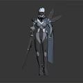 Futuristic Armored Sci Fi Warrior With Insect Inspired Wings And Pink Blade Sword