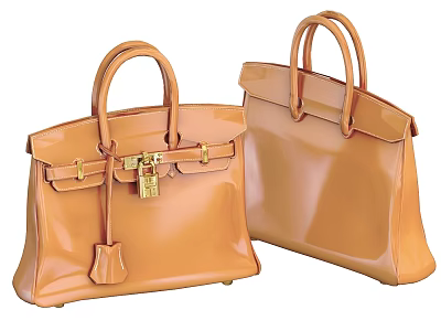 Elegant Orange Glossy Handbags With Top Handles And Gold Lock Design 3d model