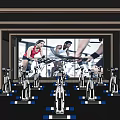 Modern Indoor Fitness Studio With Spin Bikes Large Screen Showing Fitness People And Warm Lighting