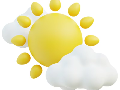 Cartoon Style Decorative Ornament Set With Yellow Sun And White Clouds 3d model