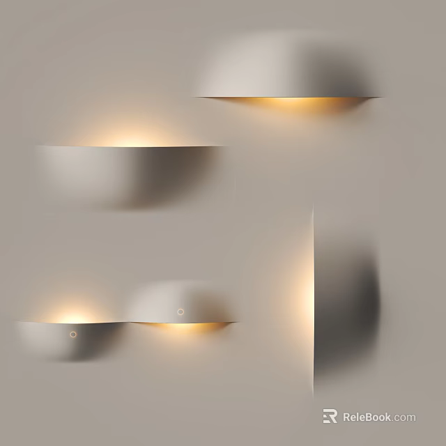 Modern White Wall Lamps on Gray Background with Warm Yellow Illumination in Minimalist Design 3d model 