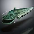 Green Fish With Open Mouth And Whiskers On Dark Background 3D Rendering