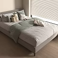 Modern Children's Bed With Plush Toys Striped Pillow And Green Blanket Near Window With Blinds