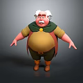 Chubby 3D Character Man With White Hair Beard Wearing Green Scarf Yellow Shirt Brown Pants