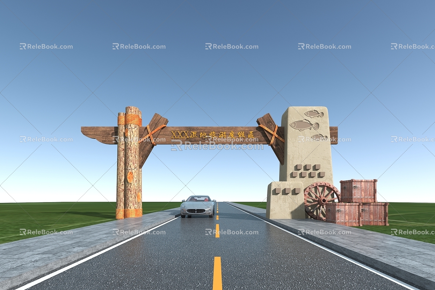 Chinese style scenic spot gate head archway 3d model