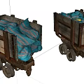 Vintage Wooden Carts Filled With Blue And Pink Striped Bags On Wheels
