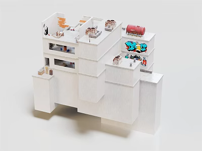 Detailed Residential Building Model With Multi Level Structure And Interior Layout 3d model