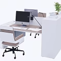 Modern Office Desk With Storage Compartments Computer Monitors Books Keyboard And Green Plant