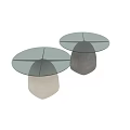 Modern Minimalist Side Table With Round Clear Glass Top And Textured Solid Concrete Pedestal Base