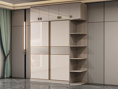 Modern Wardrobe Interior Design With Sliding Doors Open Shelves And Metal Accents 3d model