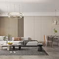 Modern Living Dining Room Interior With Sofa Dining Table Chandeliers Rug And Wall Decor 3d model