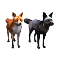 Realistic Orange Fox and Gray Wolf Standing Together on White Background 3d model