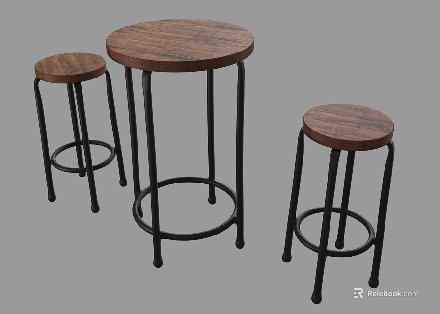 Round Wooden Top Stools With Black Metal Frames In Various Sizes 3d model 