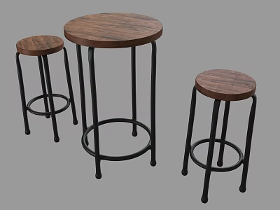 Round Wooden Top Stools With Black Metal Frames In Various Sizes 3d model