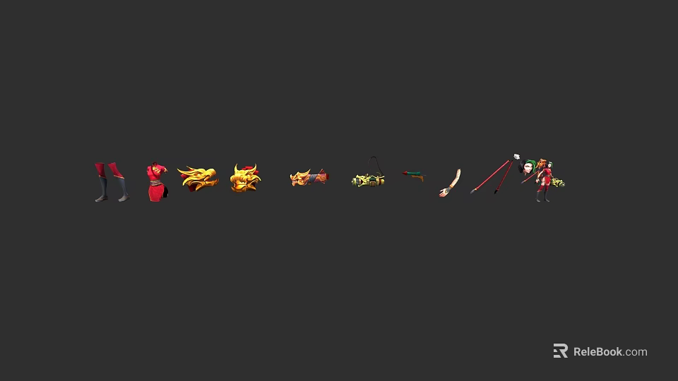 Warrior Character With Red Boots Hat And Dragon Flame Small Creatures 3d model 