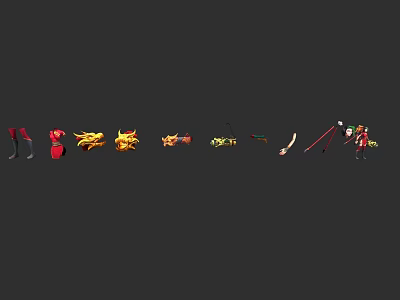 Warrior Character With Red Boots Hat And Dragon Flame Small Creatures 3d model