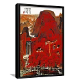 Chinese Landscape Painting With Misty Mountains Mountain Village Small Bridge And Peach Blossoms