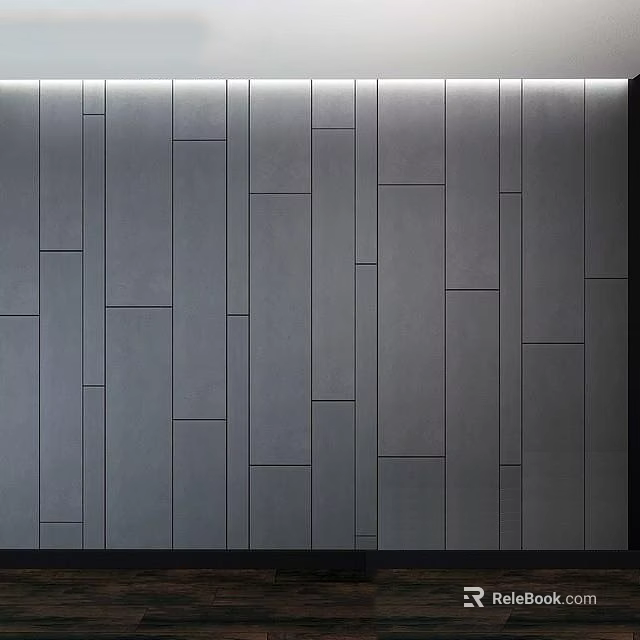 Modern Gray Bedroom Accent Wall With Vertical Wooden Panel Design And Sleek Texture 3d model 