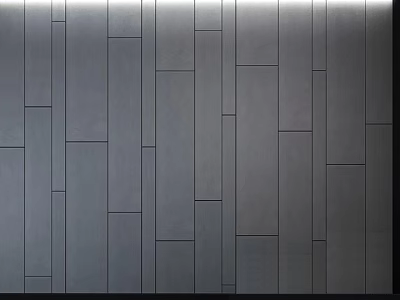 Modern Gray Bedroom Accent Wall With Vertical Wooden Panel Design And Sleek Texture 3d model