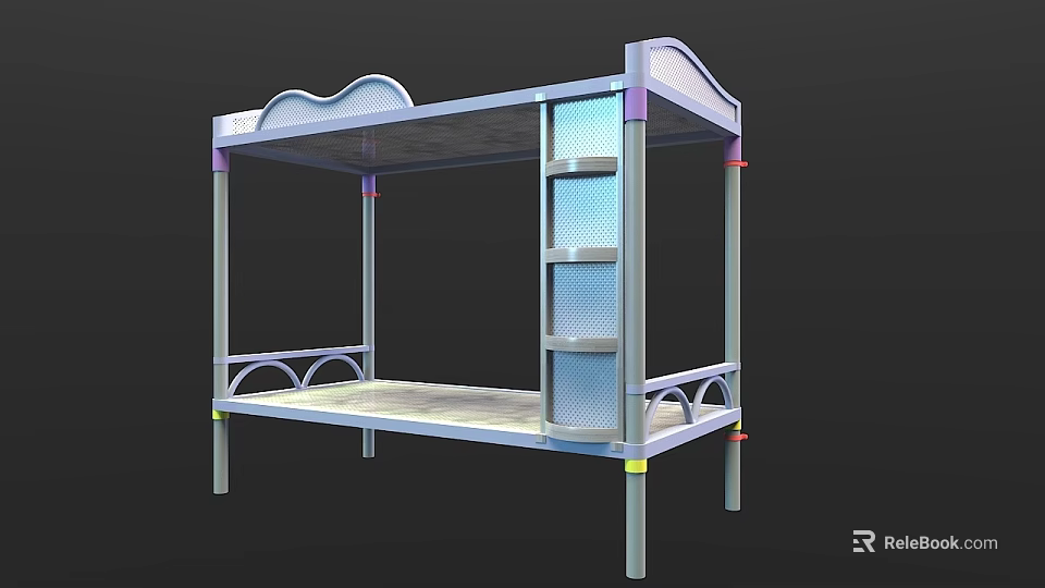 Modern Bunk Bed With Metal Frame Storage Shelves And Safety Guardrails 3d model 