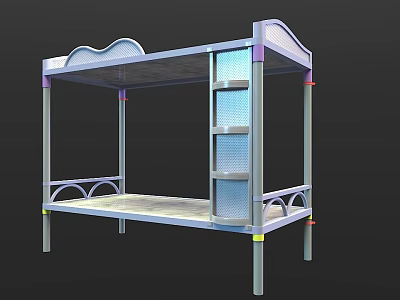 Modern Bunk Bed With Metal Frame Storage Shelves And Safety Guardrails 3d model