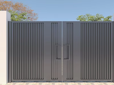 Elegant Modern Gate Exterior Design With Vertical Slats And Double Door Structure Outdoor 3d model
