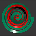 Shiny Metallic Spiral Ribbon Structure In Green And Red With Dark Background Reflection