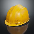 Worn Yellow Safety Helmet Placed On Black Background With Reflection 3d model