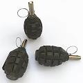Three Green Military Hand Grenades With Textured Surface And Metal Fuse
