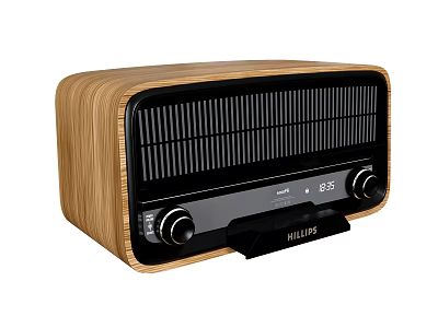 Philips Classic Retro Audio Speaker With Wooden Casing FM Radio Black Front Panel And Control Knobs 3d model