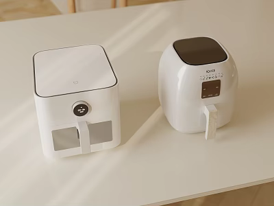 Modern White Kitchen Appliances Two Air Fryers With Transparent Window And Digital 3d model
