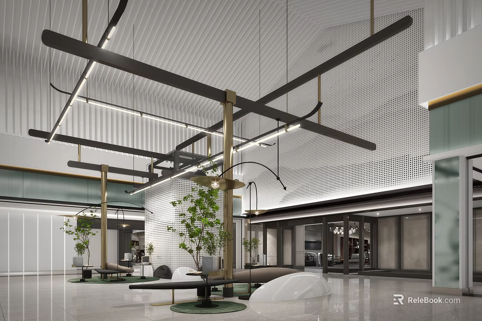 Book Art Space Interior Design With Modern Lighting And Greenery 3d model 