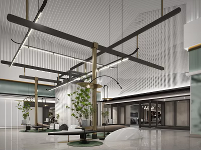 Book Art Space Interior Design With Modern Lighting And Greenery 3d model