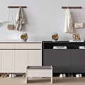 Modern Light And Dark Shoe Cabinet With Storage Hooks Stool And Decor Items 3d model