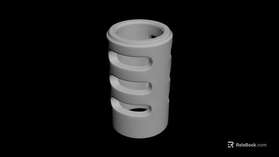 White Cylindrical Mechanical Component With Multiple Ring Grooves And Holes 3d model