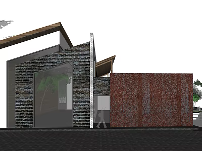 Boutique Guesthouse Building With Brick Structure Rusted Steel Plate Wall And Wooden Roof 3d model