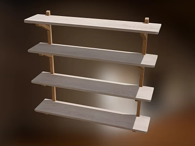 Wooden Wall Mounted Four Tier Shelves With Simple Design For Home Storage 3d model