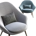 Modern Single Sofa With Blue Gray Cushion And Wooden Legs Design