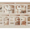 Multi Tiered Wooden Garden Ornament Featuring Open Compartments Platforms and Cat Figurines