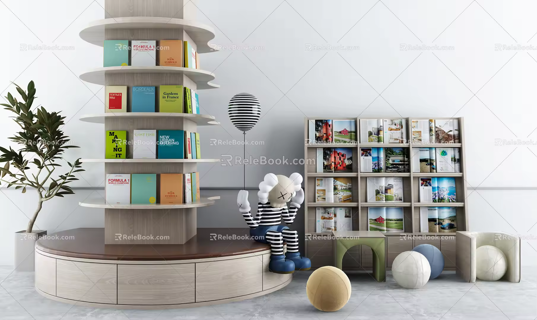 Modern Bookshelf Display Cabinet 3d model