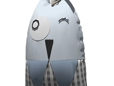 Cute Owl Shaped Pillow With Light Blue Gray Design And Plaid Bottom 3d model