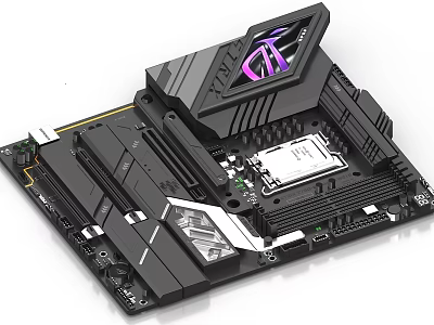 High Performance Black Computer Motherboard With RGB Lighting And PCIe Slots 3d model