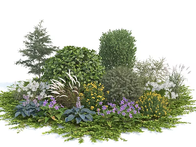 Diverse Shrubs in Garden Landscape with Colorful Flowers and Lush Green Foliage 3d model