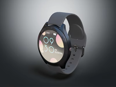 Smartwatch With Round Dial Gray Strap Screen Displaying Time Date Steps Heart Rate Weather 3d model