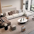 Modern Sofa and Coffee Table Set With Plush Pillows Textured Rug and Accent Chair