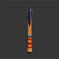Classic Axe Weapon With Wooden Handle Red Stripes And Metal Head