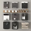 Modern Multiple Designs Coffee Machines In Black White Beige Colors With Cups Jars On Shelf