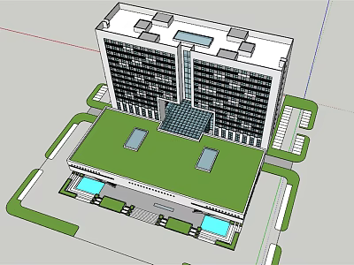 Modern Office Building Exterior Design With Green Lawn And Glass Facade 3d model